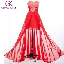 Grace Karin trägerlosen Chiffon Ball lange rote prom Kleider Perlen Red Bandage Abendkleider Sexy Party Kleid CL6001